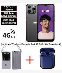 INOI A72 128GB and 4GB Ram NFC Android Smart Phone- Nano Sim Slot, IPS 6.5 Inch Display, High Definition Plus Resolution 720 x 1600 Pixels, Screen Ratio 20:9 , 4G and LTE, Unisoc Quad Core Processor, Total 13Mega Pixel Triple Block Back Cameras, 5 Mega Pi