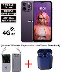 INOI Note 13s 128GB Storage and 4GB Ram Android Smart Phone - Nano Sim Slot, IPS 6.95 Inch Display, High Definition Plus  Resolution 720 x 1600 Pixels, Screen Ratio 20:9 , 4G and LTE, Cortex A7 Octa Core Processor, Total 13 Mega Pixel Triple Block Back Ca