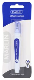 Marlin Office Essentials 7ml Correction Fluid Pen- High Quality Quick-Drying Liquid Corrector With 0.8mm Tip , Ideal For School, Home Or Office