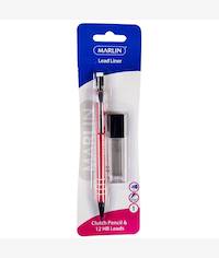 Marlin Clicker Clutch Pencil And Lead Set Red - Lead Liner Clutch Pencil and Easy To refill 12x HB 0.5mm Leads , Integrated Eraser, Comfortable to Hold, Retail Packaging, No Warranty