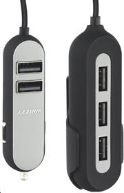 Whizzy 5 Port USB Family Car Charger- Charges Up To 5 Devices Simultaneously Via Car Lighter Socket, 2 x USB Ports For Front Of Car, 3 X USB Ports For Backseats, 1.5m Cable and Backseat Clip, Overall 10.8A, Rapid Charge Recognition, Colour Black