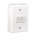 Lesco LSS Range 3 Lever 3x1 Way Switch Shrink Wrapped Surface Box - Fully assembled complete with extension box and retaining screws, Voltage: 220-240V , Height: 100mm , Width: 50mm , Material: Polycarbonate, Colour White