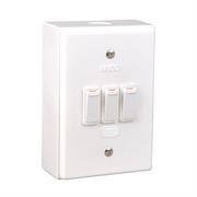 Lesco LSS Range 3 Lever 3x1 Way Switch Shrink Wrapped Surface Box - Fully assembled complete with extension box and retaining screws, Voltage: 220-240V , Height: 100mm , Width: 50mm , Material: Polycarbonate, Colour White