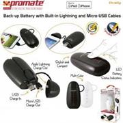 Promate Ovally.White 5200mah Portable Back-Up Battery With In-Built Apple Lightning And Micro-Usb Charging Cable, White