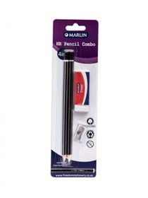 Marlin HB Pencil Combo: 2 HB pencils + 1 hole metal sharpener + Eraser 60x20x10mm