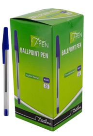 T-Pen Crystal Barrel Pens Box of 50 Colour:Blue